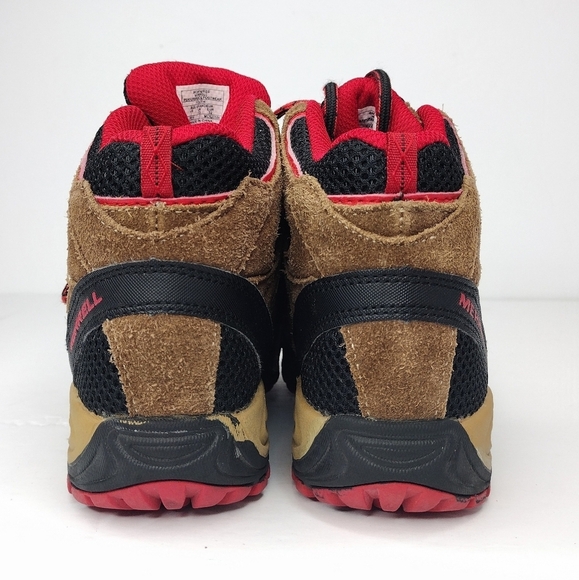 Merrell Suede Brown Red Performance Footwear Hiking Lace Up Boots Sz 1 - Picture 6 of 11